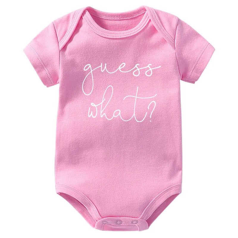 Baby Announcement Onesie Guess What Print Funny Newborn Baby Rompers Cotton Body Baby Girls Boys Pregnancy Reveal Ropa Bodysuit