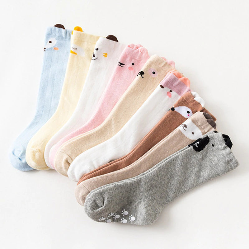 3 Pairs/Lot Baby Socks Knee High Boy Girl Infant Toddler Cotton Long Socks anti Slip Cute Cartoon Animal Non-Slip for 3-36M