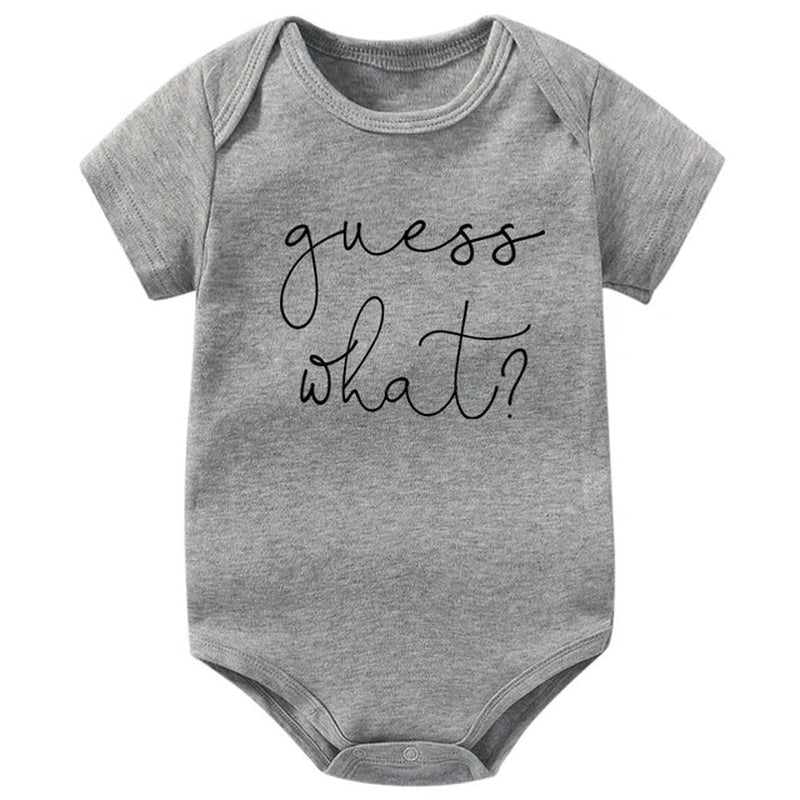 Baby Announcement Onesie Guess What Print Funny Newborn Baby Rompers Cotton Body Baby Girls Boys Pregnancy Reveal Ropa Bodysuit