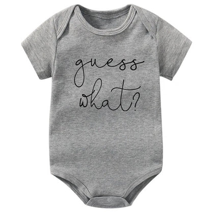 Baby Announcement Onesie Guess What Print Funny Newborn Baby Rompers Cotton Body Baby Girls Boys Pregnancy Reveal Ropa Bodysuit