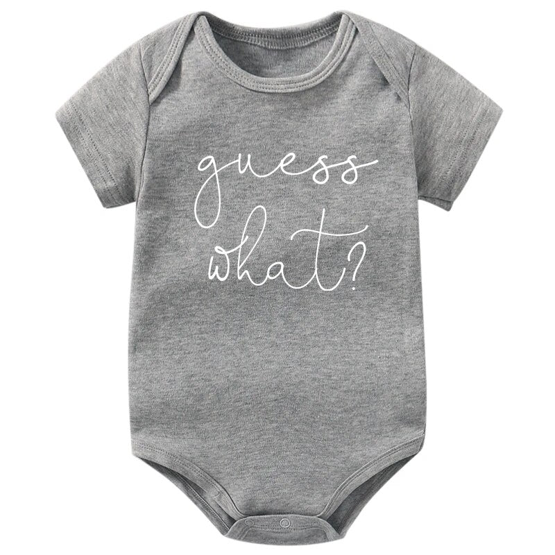 Baby Announcement Onesie Guess What Print Funny Newborn Baby Rompers Cotton Body Baby Girls Boys Pregnancy Reveal Ropa Bodysuit