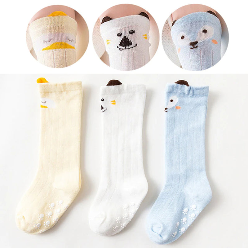 3 Pairs/Lot Baby Socks Knee High Boy Girl Infant Toddler Cotton Long Socks anti Slip Cute Cartoon Animal Non-Slip for 3-36M