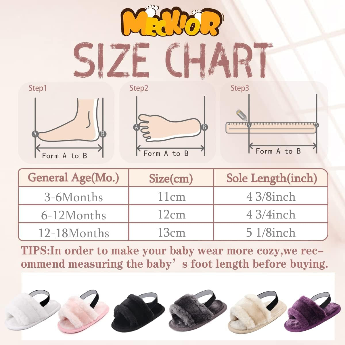 Infant Baby Girls Sandals Faux Fur Slides with Elastic Back Strap Flats Slippers Princess Dress First Walker Moccasins Shoes