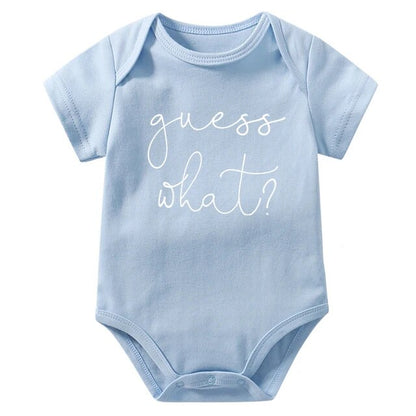 Baby Announcement Onesie Guess What Print Funny Newborn Baby Rompers Cotton Body Baby Girls Boys Pregnancy Reveal Ropa Bodysuit