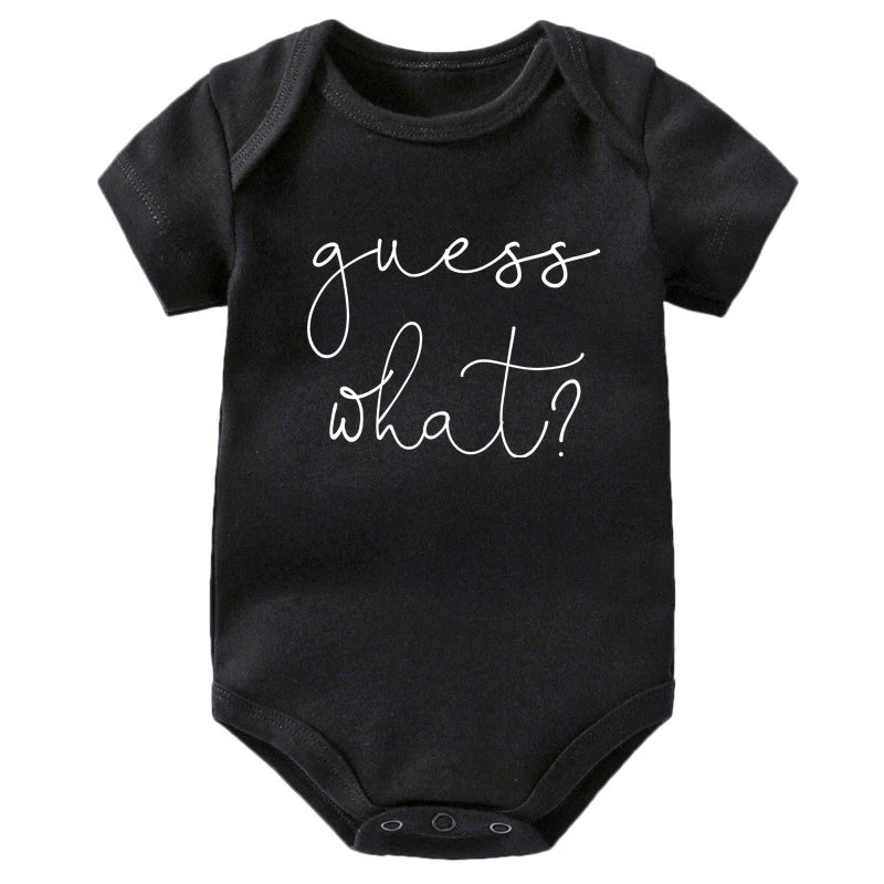 Baby Announcement Onesie Guess What Print Funny Newborn Baby Rompers Cotton Body Baby Girls Boys Pregnancy Reveal Ropa Bodysuit