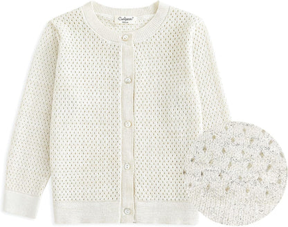 Baby Girl White Sweater Knitted Cardigan for Toddler 1-7Years Open Front Coats Spring Summer Kids Solid Jacket White 12-18Months