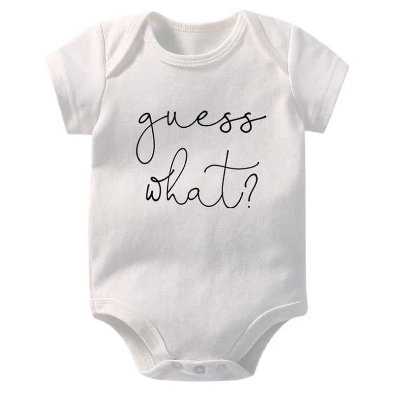 Baby Announcement Onesie Guess What Print Funny Newborn Baby Rompers Cotton Body Baby Girls Boys Pregnancy Reveal Ropa Bodysuit