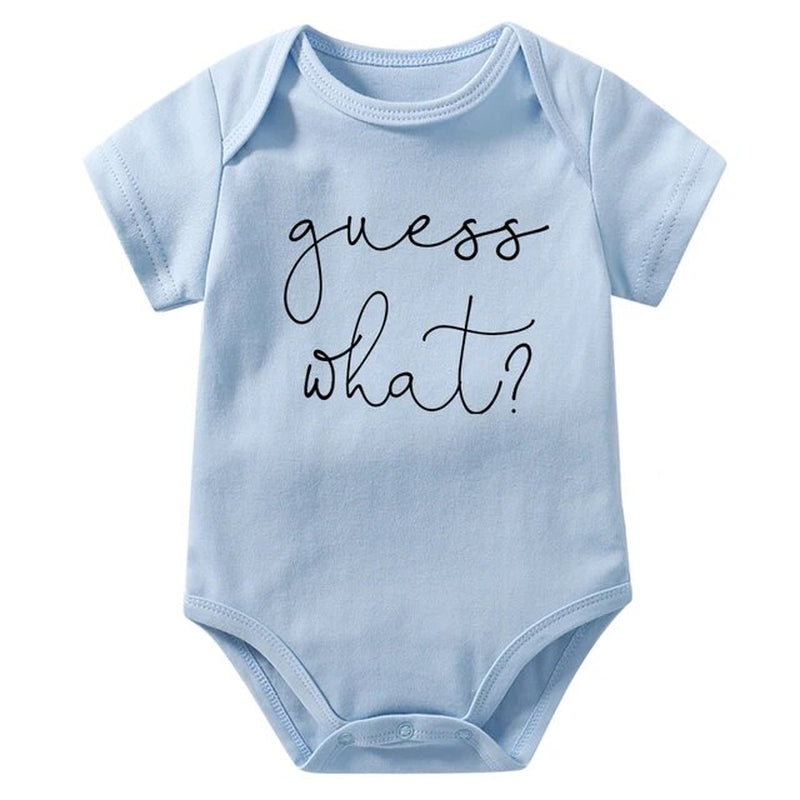 Baby Announcement Onesie Guess What Print Funny Newborn Baby Rompers Cotton Body Baby Girls Boys Pregnancy Reveal Ropa Bodysuit