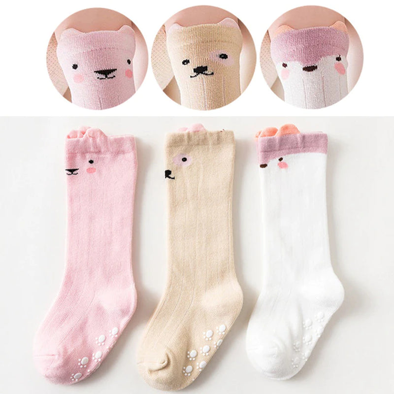 3 Pairs/Lot Baby Socks Knee High Boy Girl Infant Toddler Cotton Long Socks anti Slip Cute Cartoon Animal Non-Slip for 3-36M