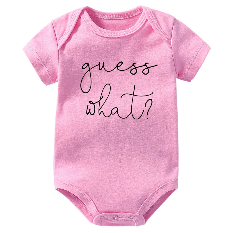 Baby Announcement Onesie Guess What Print Funny Newborn Baby Rompers Cotton Body Baby Girls Boys Pregnancy Reveal Ropa Bodysuit